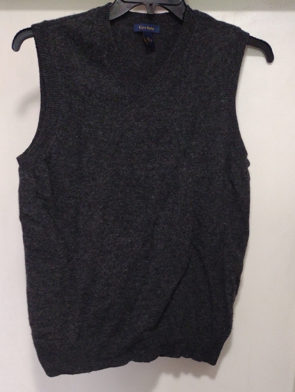 Vintage Club Room Dark Charcoal Gray V-Neck Knit Lamb's Wool Vest Small